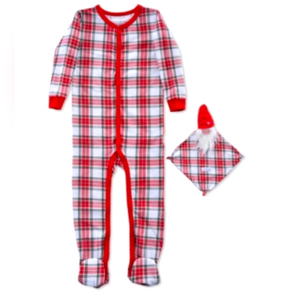 Max & Olivia Baby Girls 2-Pc Footed Plaid Pajama & Santa Blanky Baby Set SZ 12M - Picture 1 of 1